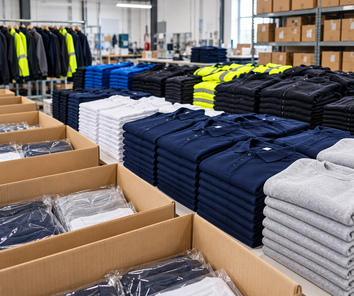 Large bulk workwear order prepared for supply